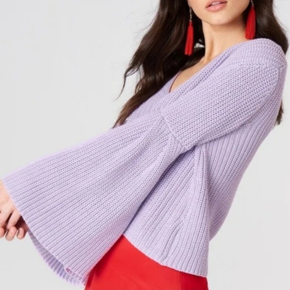 Free People, Women's Fall, Winter, V-Neck, Lavender (Purple) Bell Sleeve Sweater - Picture 2 of 7